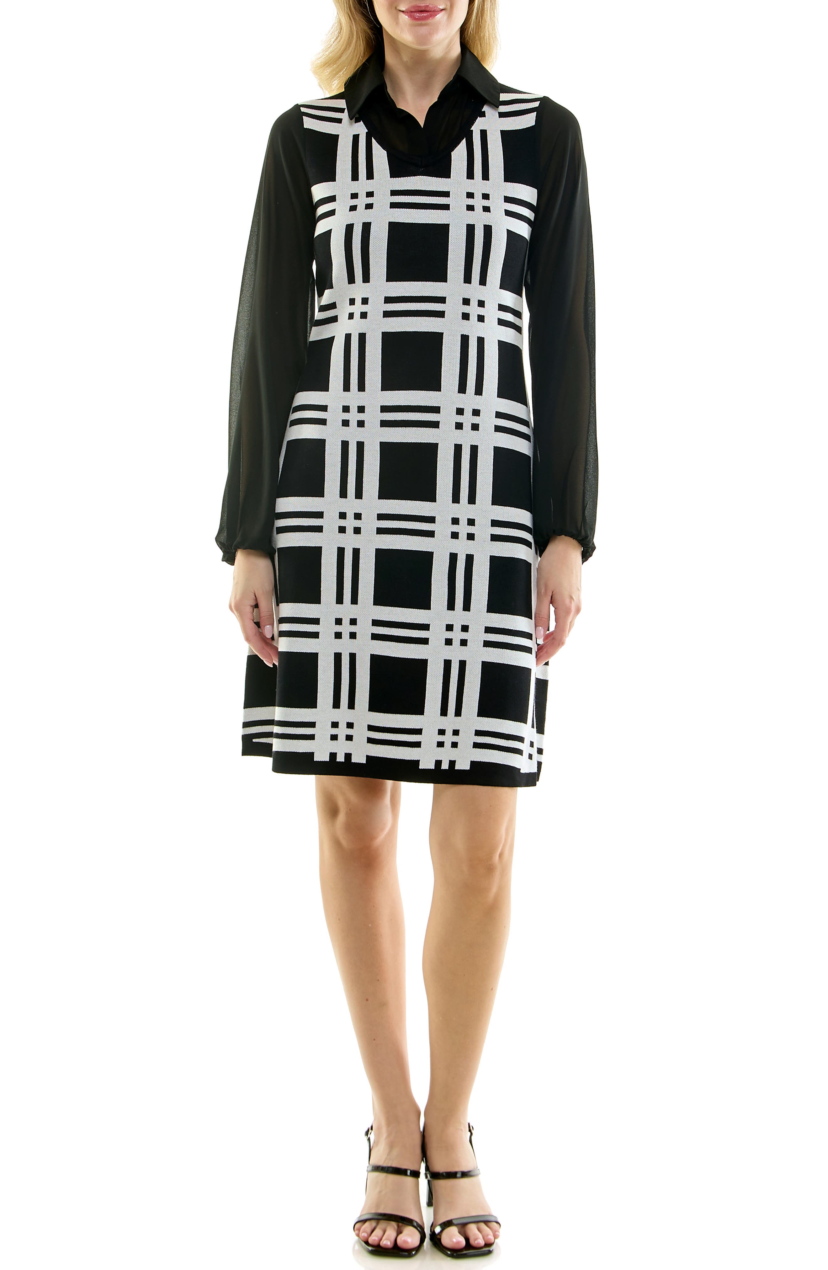 Jacquard Balloon Sleeve Sweater Dress