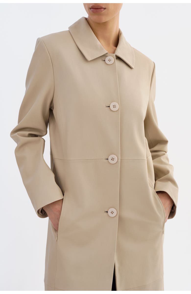 LAMARQUE BELEN | Longline Leather Coat, Alternate, color, Stone
