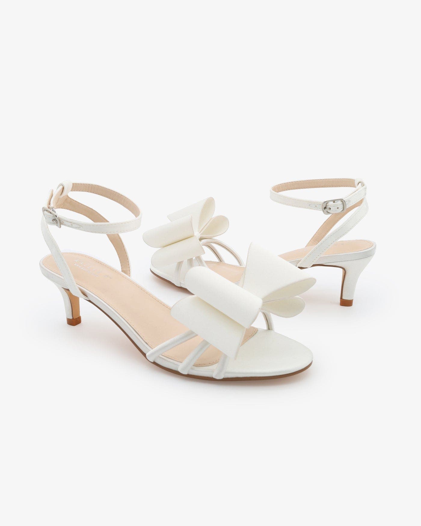 Kailee P Sylvia Satin Strappy Kitten Heel Sandals with Front Tuxie Bow, Alternate, color, White