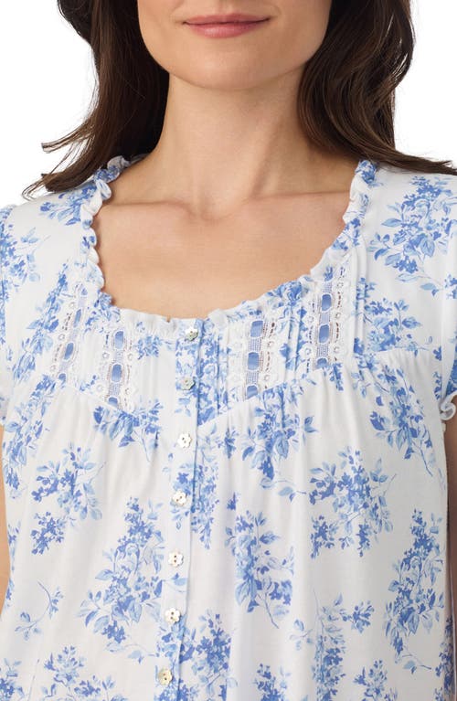 Eileen West Floral Cap Sleeve Short Cotton Jersey Nightgown In Blue