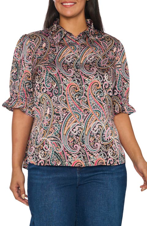Paisley Satin Shirt with Balloon Sleeves
