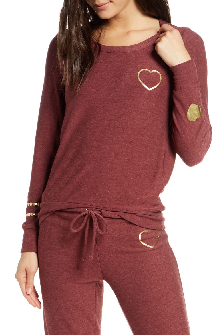 Cozy Knit Golden Heart Sweatshirt, Main, color, DARK RUBY