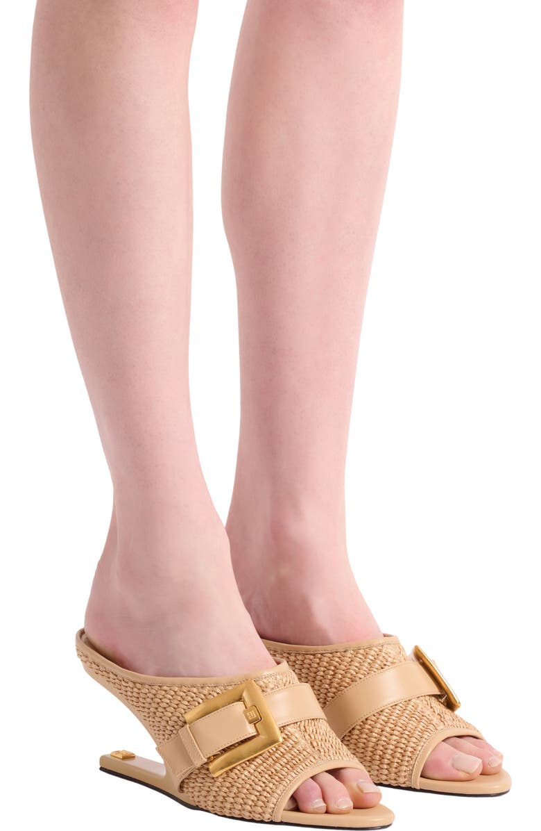 Balmain Anthem No Wedge mules in smooth leather and raffia, Alternate, color, Beige