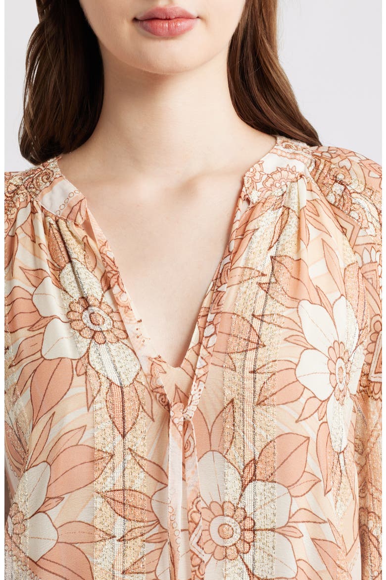 Gefina Floral Metallic Stripe Georgette Top, Alternate, color, TAUPE MULTI