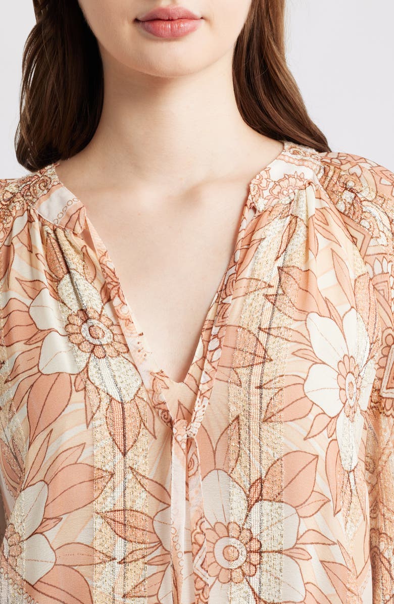 CIEBON Gefina Floral Metallic Stripe Georgette Top, Alternate, color, Taupe Multi