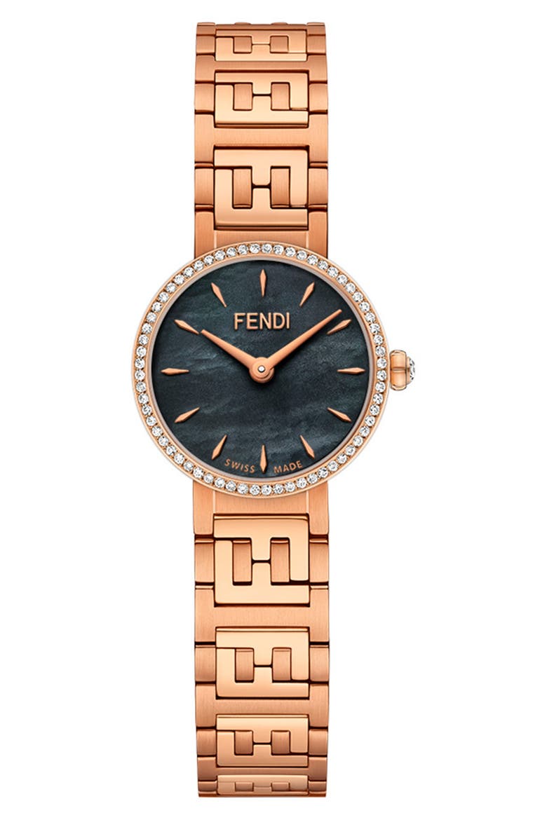 Forever Fendi Diamond Bracelet Watch, 19mm, Main, color, ROSE GOLD/ BLACK MOP