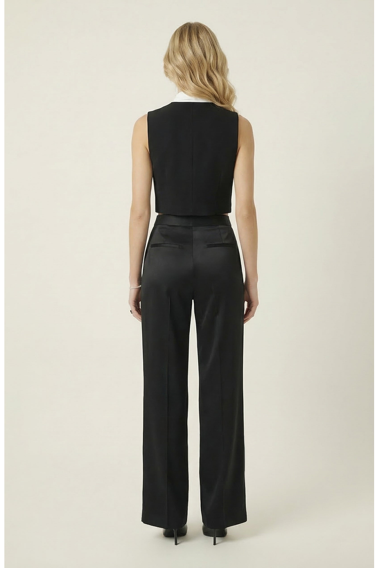 Cropped Sleeveless Top with Bow Tie Neck Detail, Alternate, color, Black / White