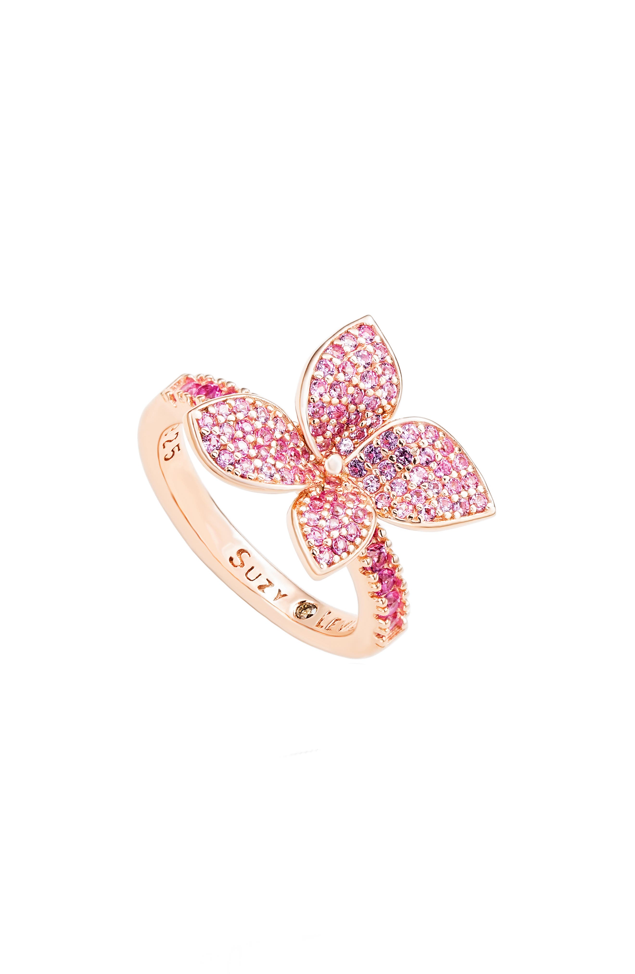 SUZY LEVIAN Pink Sapphire Flower with Diamond Accent Ring