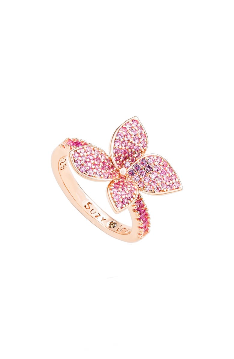 SUZY LEVIAN Pink Sapphire Flower with Diamond Accent Ring, Main, color, Pink