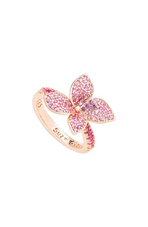 Pink Sapphire Flower with Diamond Accent Ring