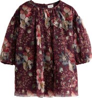 NEXT Kids' Floral Long Sleeve Mesh Dress