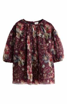NEXT Kids' Floral Long Sleeve Mesh Dress