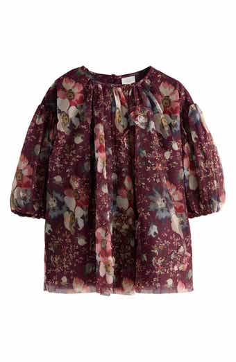 NEXT Kids' Floral Long Sleeve Mesh Dress
