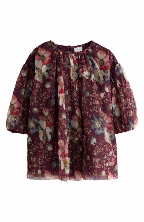 NEXT Kids' Floral Long Sleeve Mesh Dress