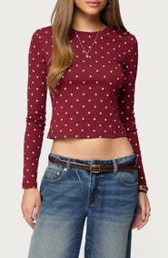 EDIKTED Daliya Polka Dot Long Sleeve Crop Shirt