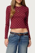 EDIKTED Daliya Polka Dot Long Sleeve Crop Shirt