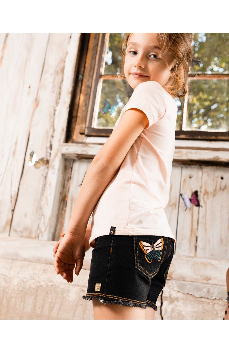 Deux par Deux Little Girl's Jean Short With Embroidery Black Jeans, Alternate, color,