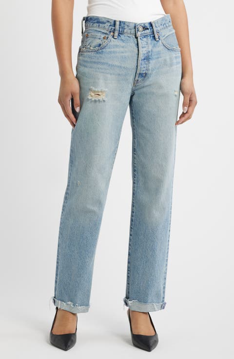 Copper High Waist Distressed Straight Leg Jeans