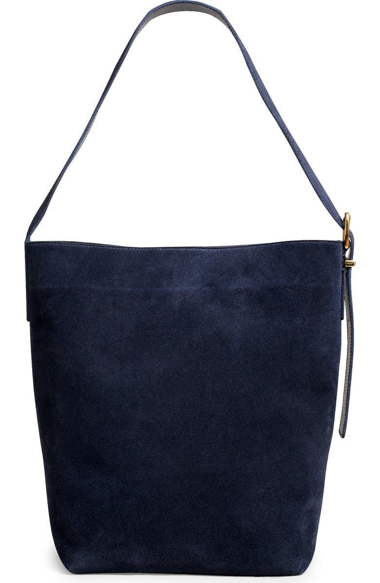Madewell Essentials Suede Bucket Bag, Main, color, Deep Indigo
