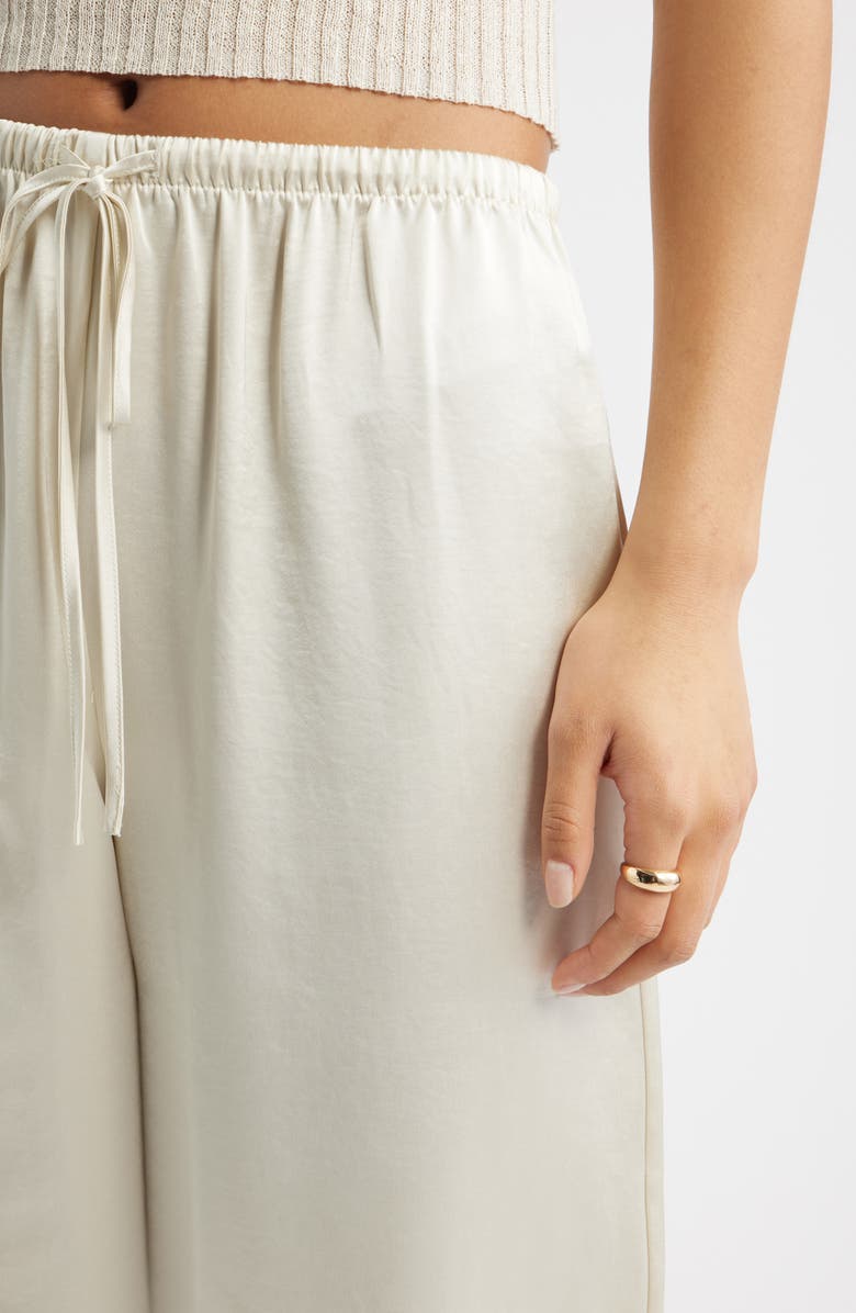 Open Edit Drawstring Waist Satin Pants, Alternate, color, Ivory Dove