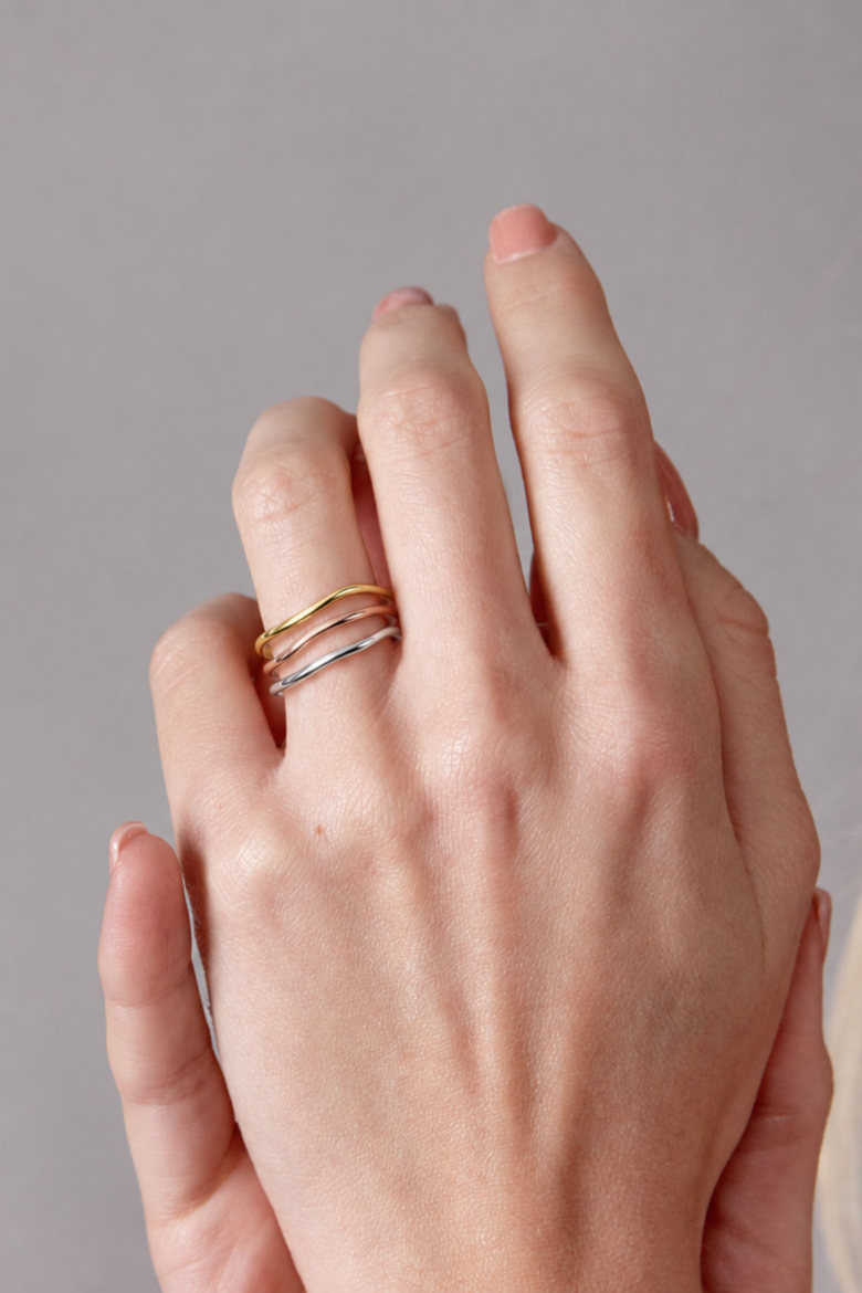 Waterfall Tri Tone Ring, Alternate, color, Sterling Silver