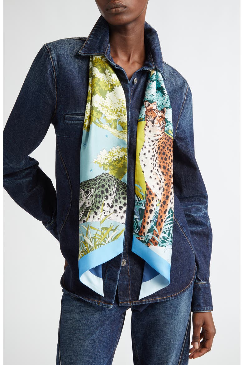 Day & Night Print Silk Scarf, Alternate, color, AZUR/ LIME