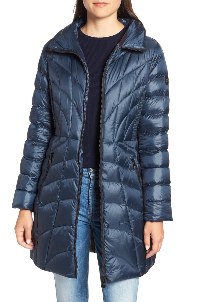 Glossy Quilted Walker Coat, Alternate, color, DEEP WATER