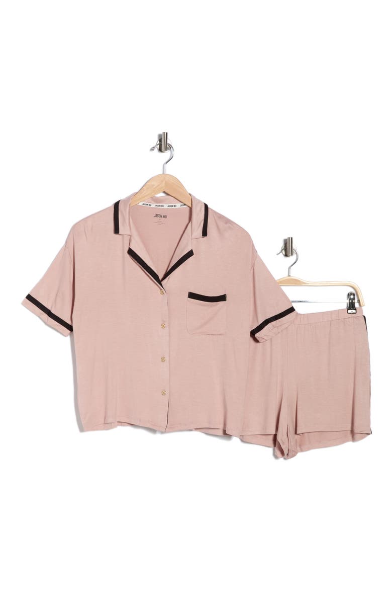 Contrast Trim Jersey Pajamas, Alternate, color, TAUPE