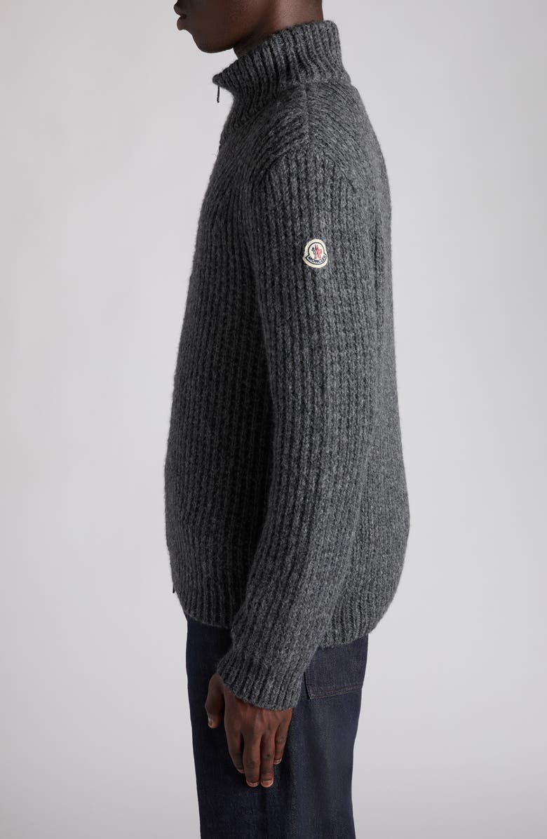 Moncler Alpaca Blend Full Zip Cardigan, Alternate, color, Dark Gray Melange