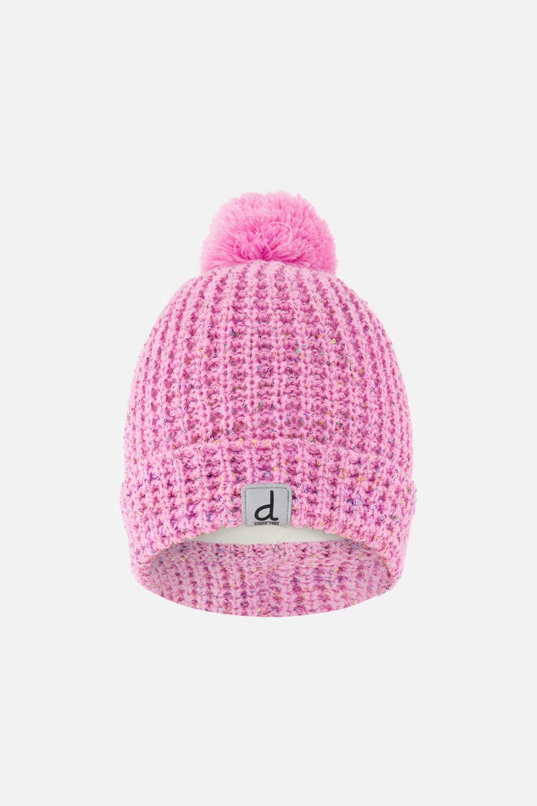 Winter Marled Rolled Cuff Pompom Knit Hat, Main, color, Pink