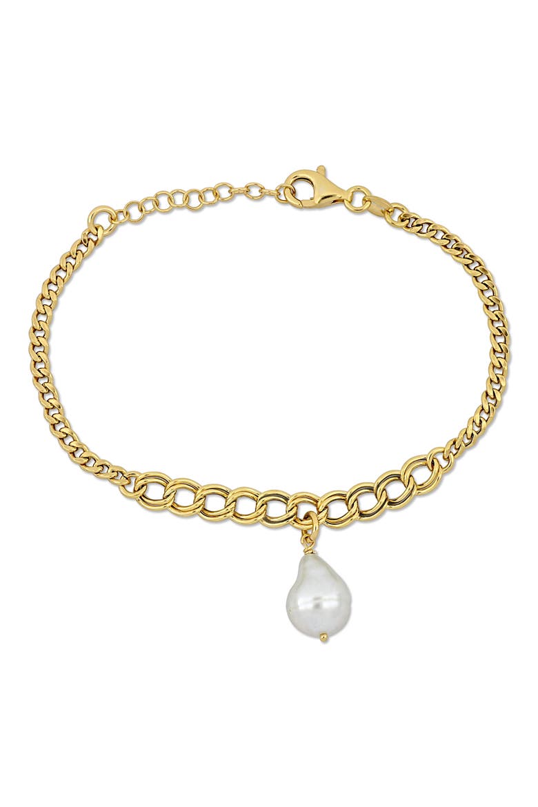 9.5-10mm Cultured Freshwater Pearl Chain Bracelet, Main, color, WHITE