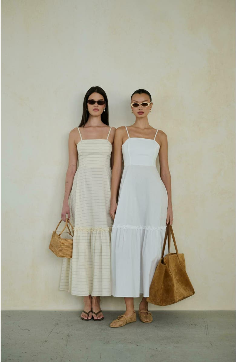 WeWoreWhat Ruffle Flare Midi Dress, Alternate, color, Antique Wht Mlt