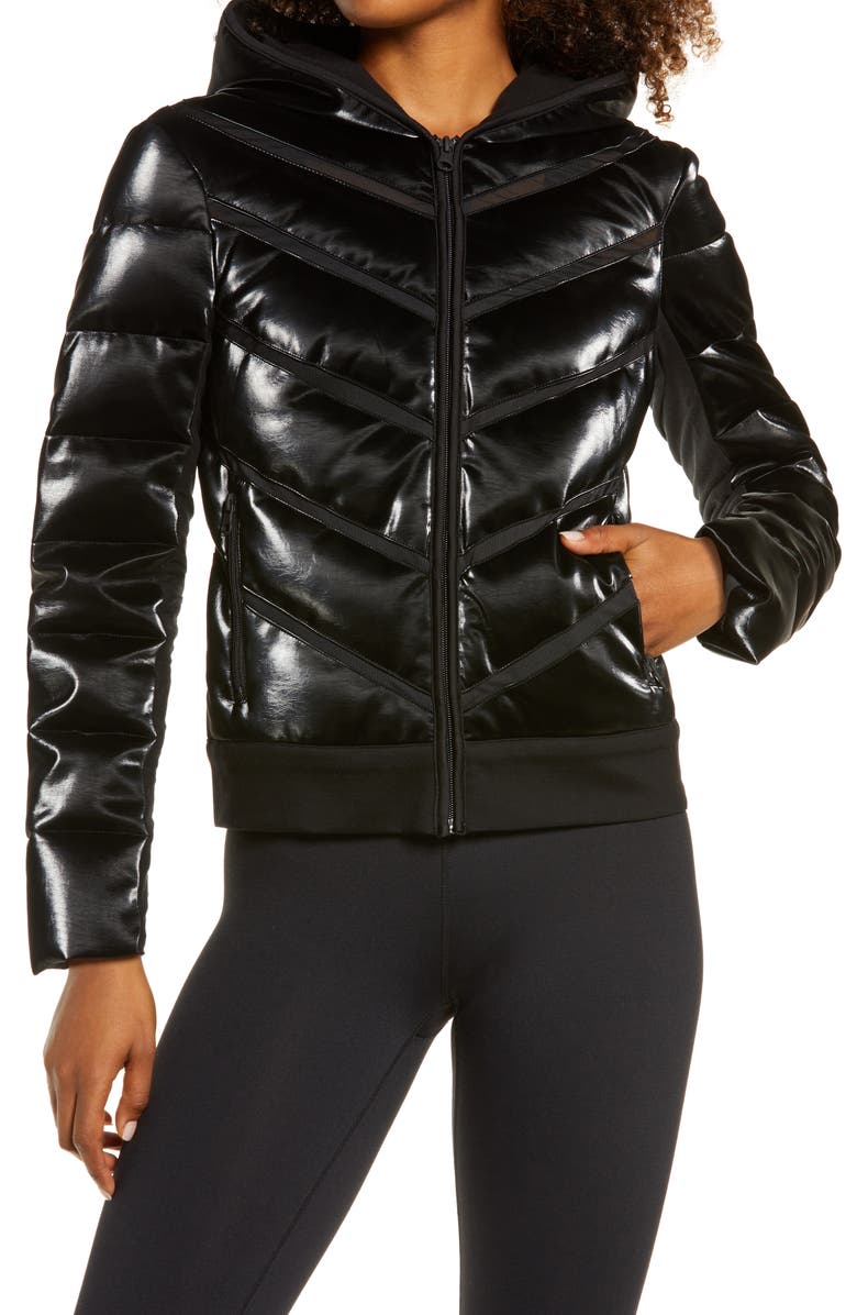 Blanc Noir Freestyle Mesh Inset Down Puffer Jacket, Alternate, color,
