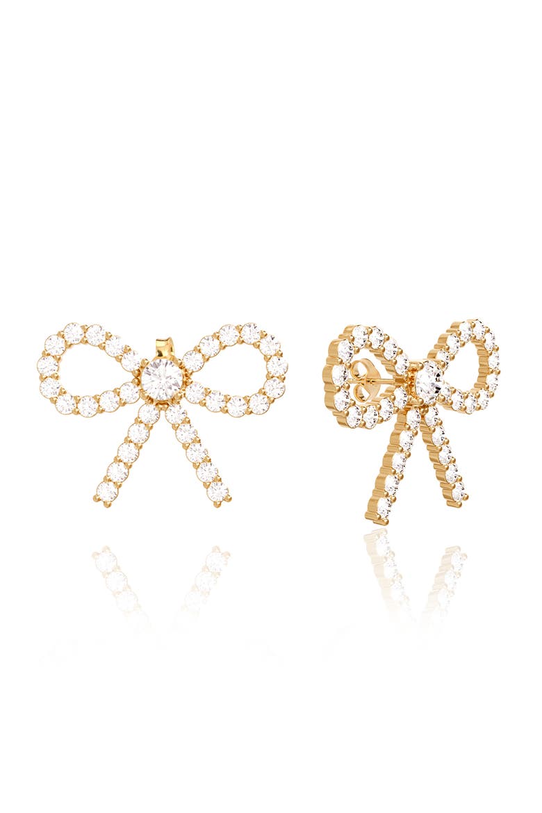 Pavé CZ Bow Stud Earrings, Main, color, GOLD
