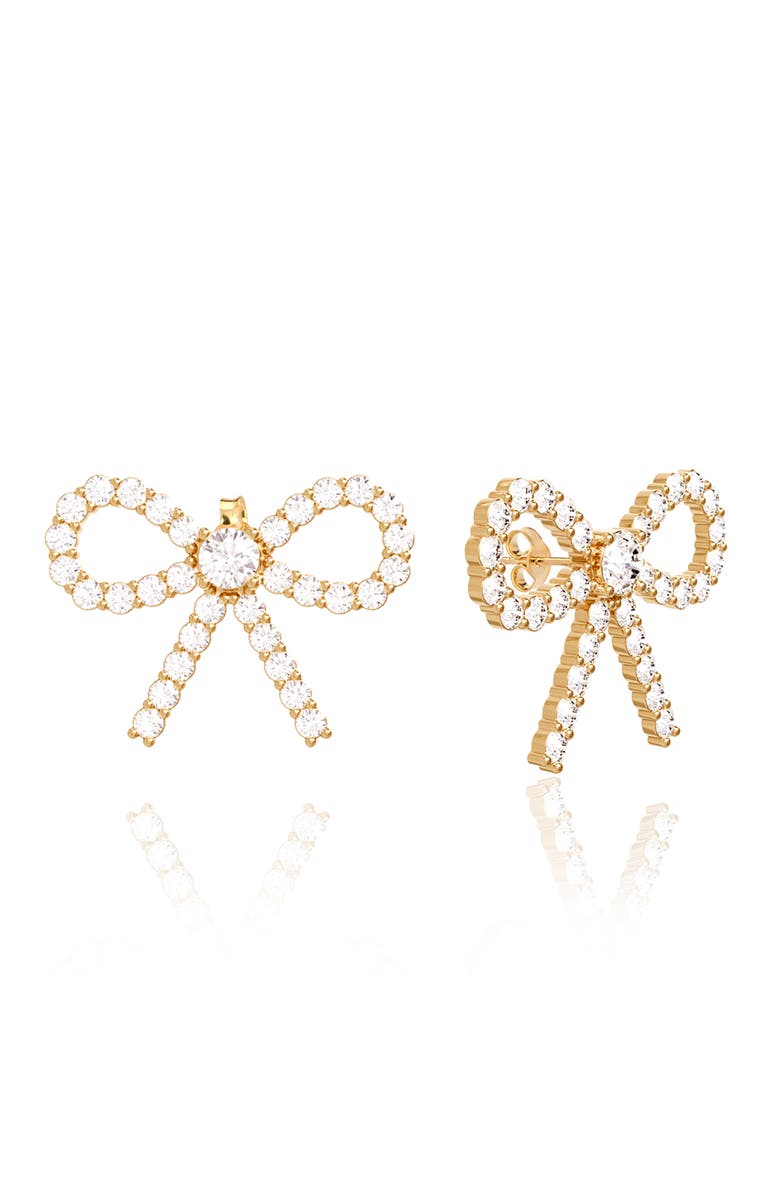 GABI RIELLE Pavé CZ Bow Stud Earrings, Main, color, Gold