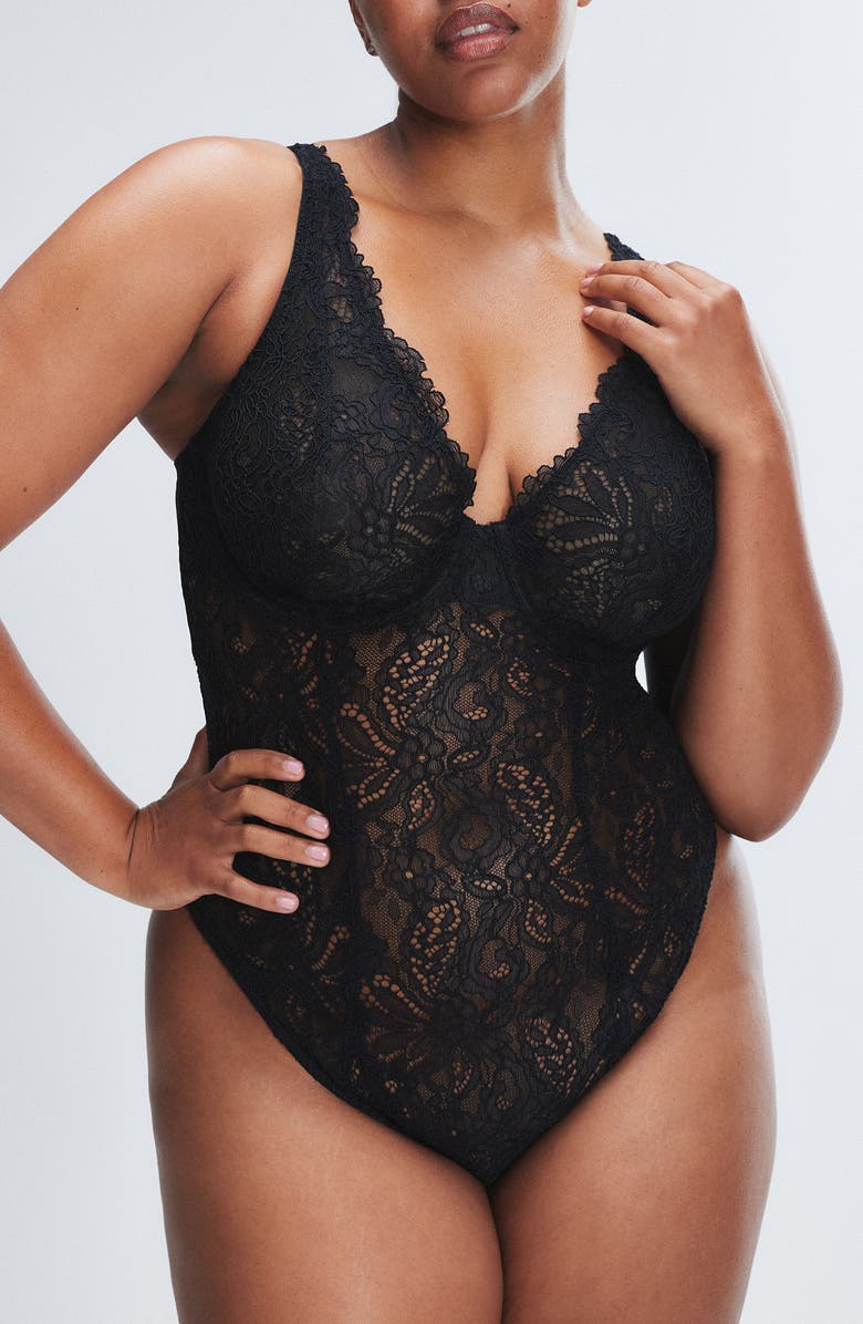 SAVAGE X FENTY Romantic Corded Lace Underwire Teddy, Alternate, color, Black Caviar