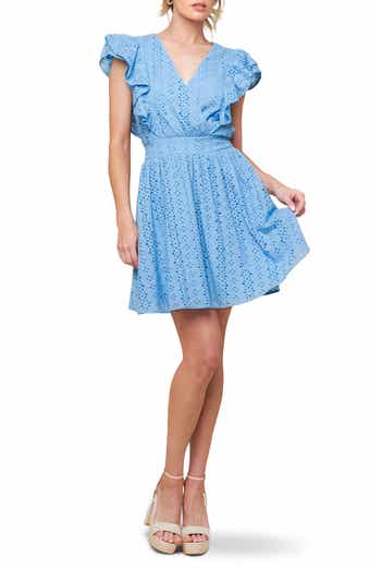 FLYING TOMATO Ruffle Embroidered Eyelet Cotton Fit & Flare Dress