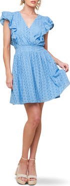 FLYING TOMATO Ruffle Embroidered Eyelet Cotton Fit & Flare Dress