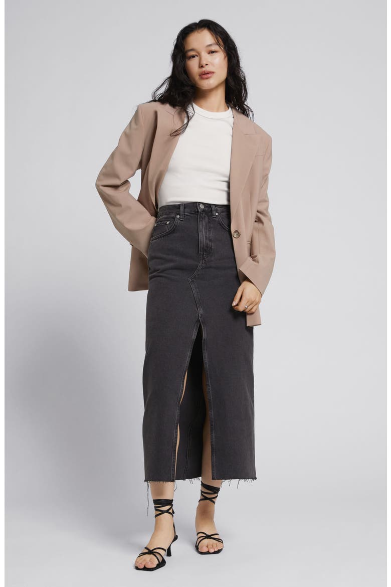 Denim Raw Hem Midi Skirt, Alternate, color, BLACK WASHED