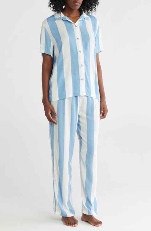 Stripe Crepe Short Sleeve Top & Pants Pajamas