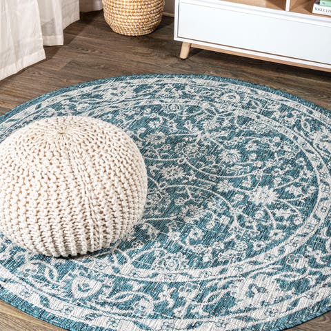 Palazzo Vine and Border Textured Weave Indoor/Outdoor Round Area Rug