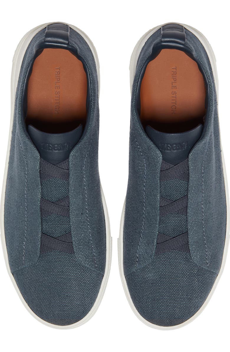 ZEGNA Triple Stitch Cotton, Linen & Leather Sneaker, Alternate, color, Dark Blue Solid