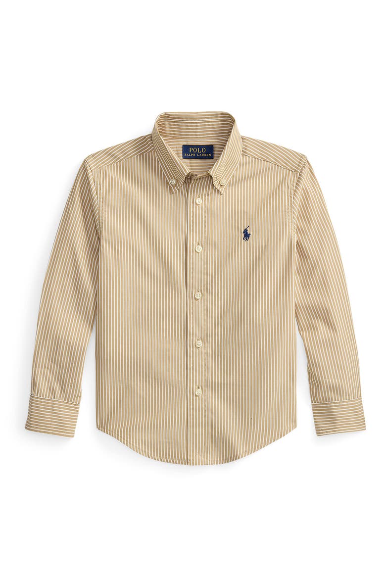 Kids' Stripe Cotton Poplin Button-Down Shirt (Nordstrom Exclusive), Main, color, CLASSIC CAMEL WHITE