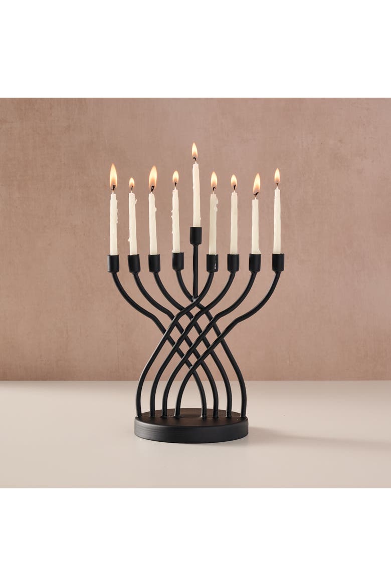 Sudaul Criss Cross Iron Menorah, Alternate, color, Black