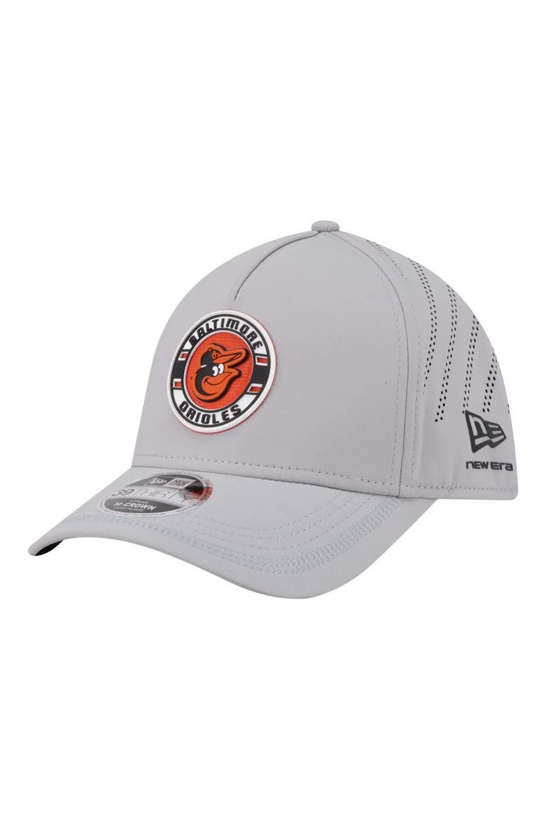 Men's New Era Gray Baltimore Orioles Patch 39THIRTY A-Frame M-Crown Perforated Flex Hat, Main, color, Gray