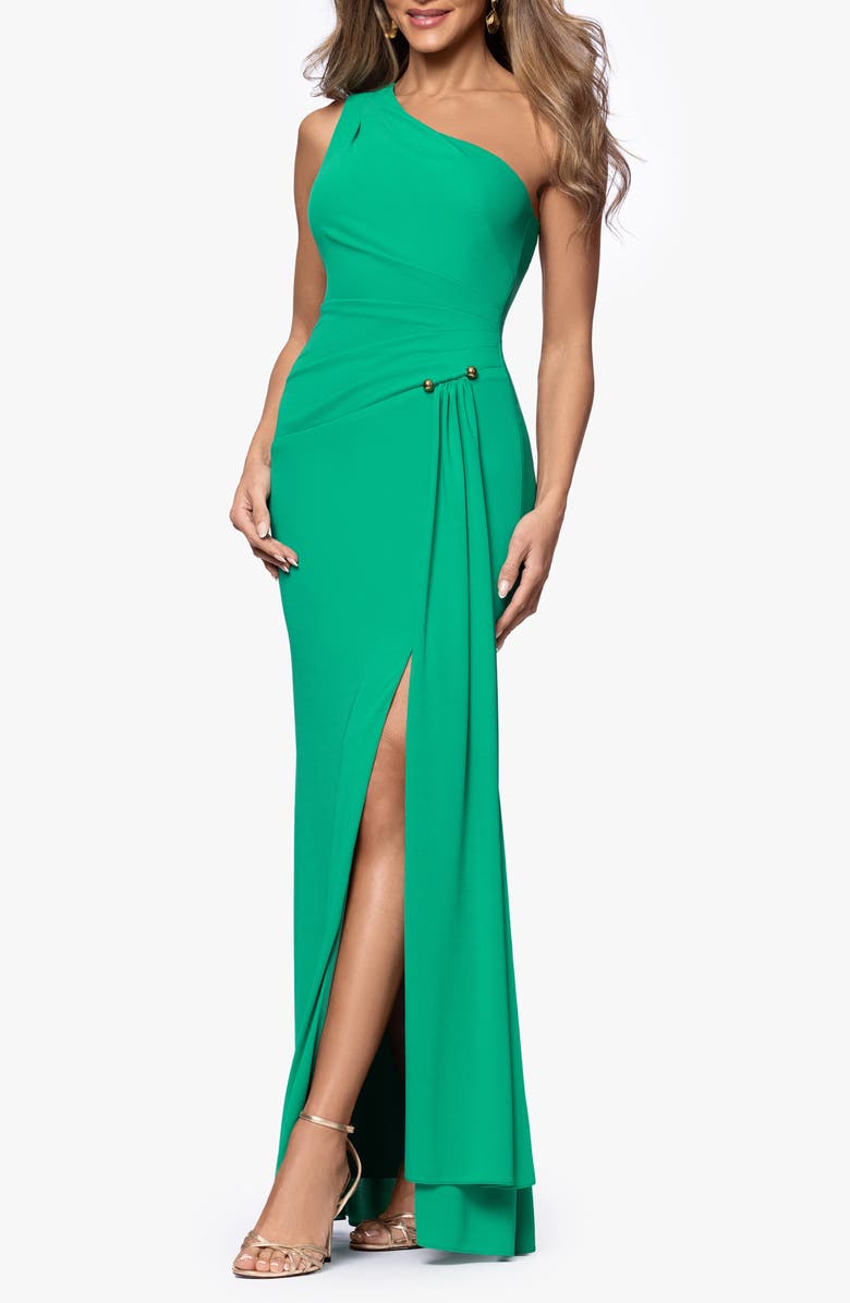 Xscape Evenings Caroline Matte Jersey One-Shoulder Gown, Alternate, color, Emerald