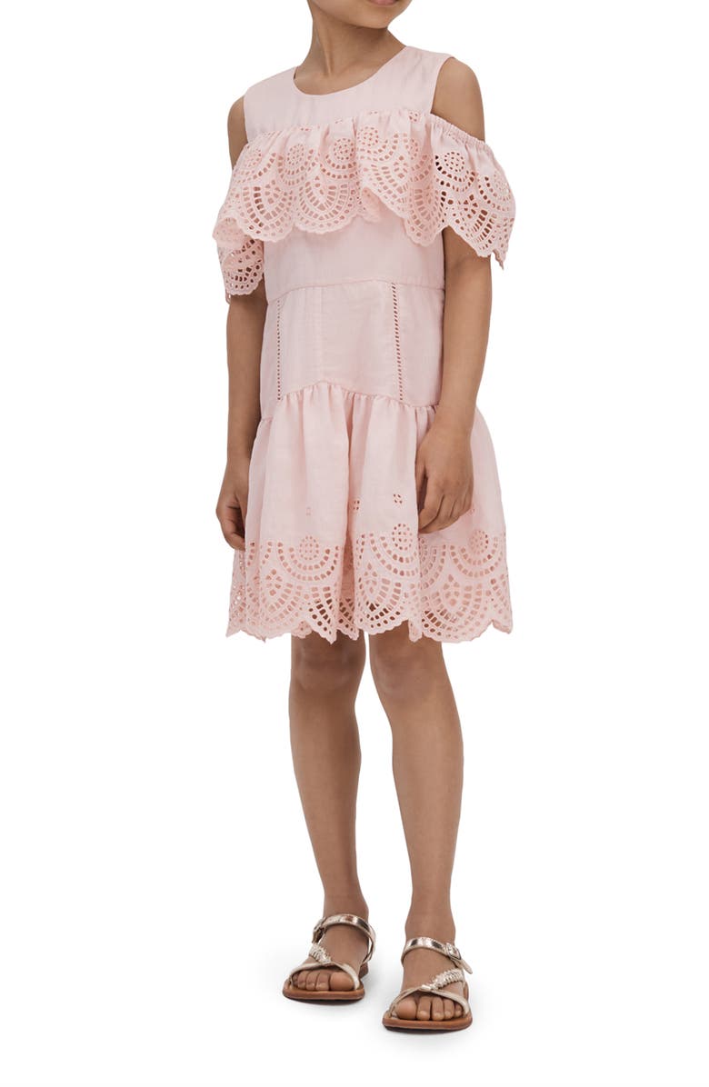 Reiss Kids' Jazz Sr. Eyelet Cold Shoulder Tiered Dress, Alternate, color, 