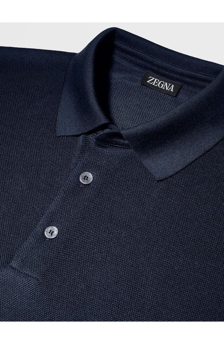 ZEGNA Honeycomb Short Sleeve Silk Polo, Alternate, color, Blue