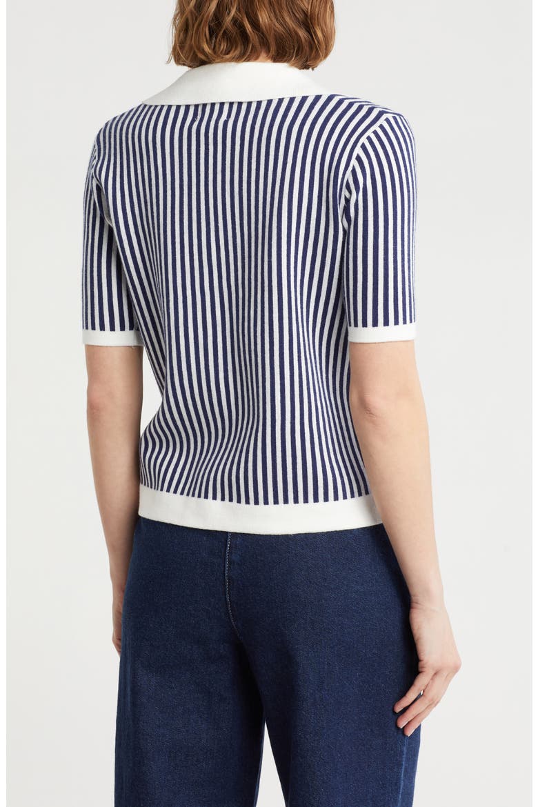 Stripe Short Sleeve Polo Cardigan, Alternate, color, NAVY/ WHITE