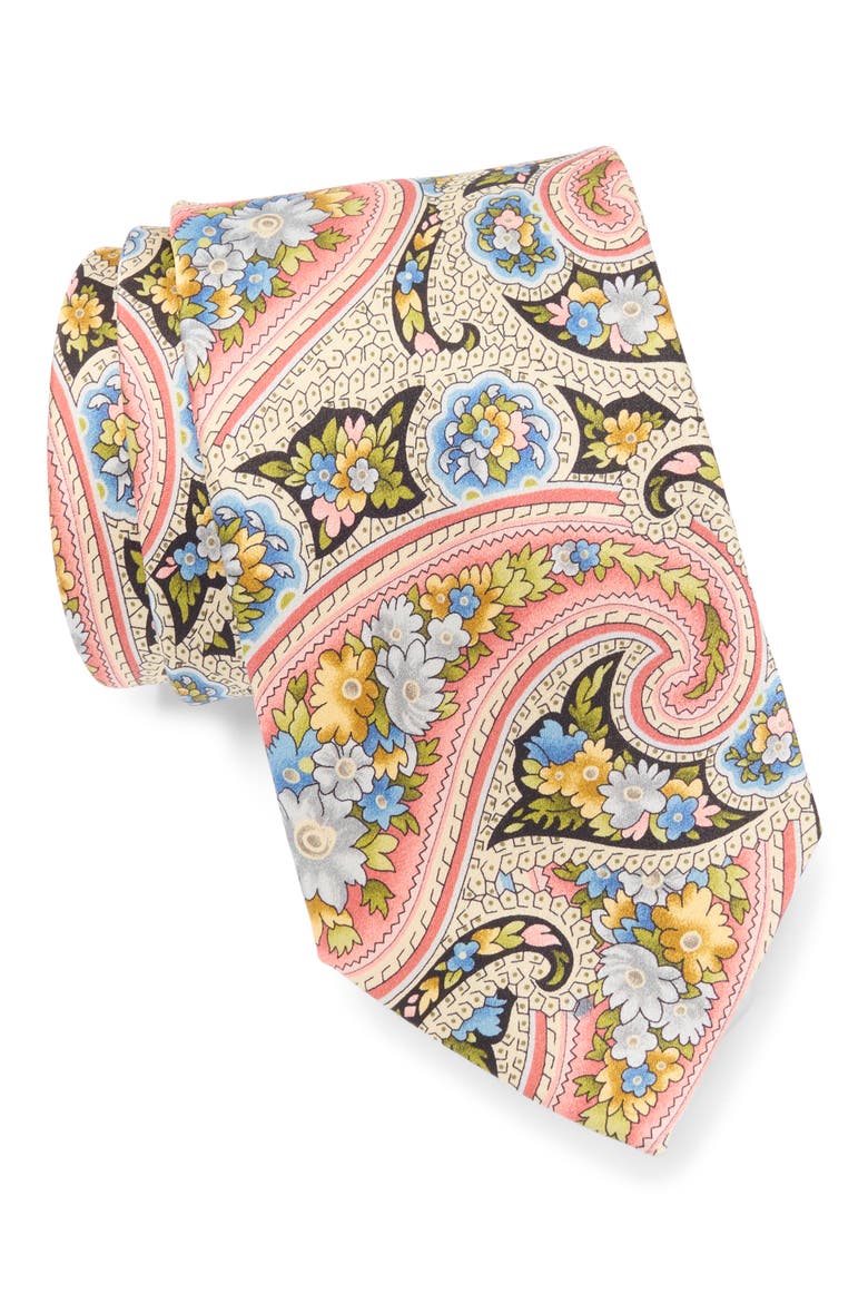 Paisley Floral Silk Tie, Main, color, PINK